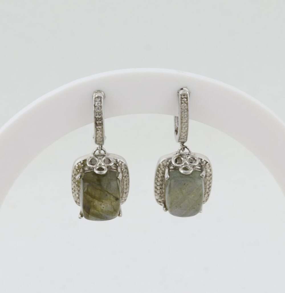 Sterling Silver Natural Labradorite Earrings Dangle Drop 1" x 1/2" inch